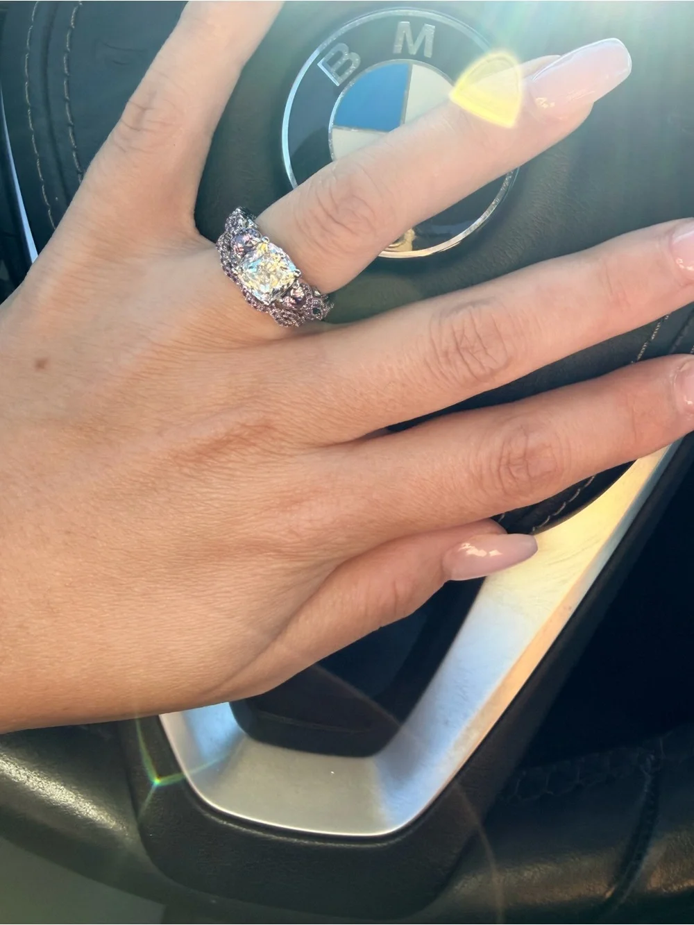Purple Amethyst CZ Engagement Ring Set